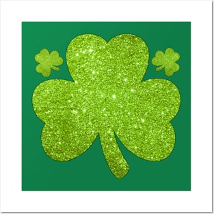 Lucky Irish Glitter Shamrock Clover Green Leaf St Pattys Day Posters and Art